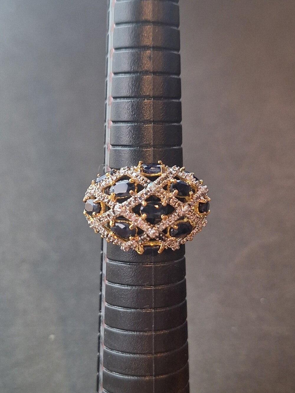 Turkish Style 925 Vermeil Gold-Tone Black Stone And CZ Dome Ring
